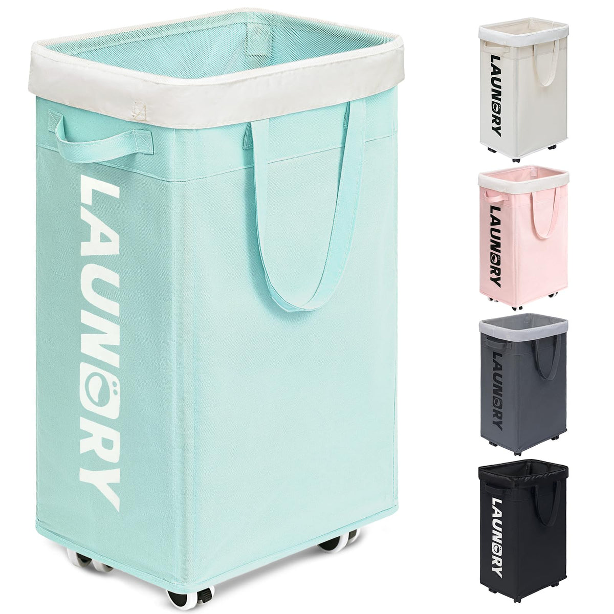 Goodpick 75L Laundry Basket with Wheels & Removable Wash Bag for Dorm