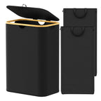 SpaceAid Laundry Hamper with Lid, 110L Large Tall Clothes Basket Bin with Bamboo Handles, Collapsible Laundry Hamper for Bedroom, Bathroom, Dorm, Laundry Room - Black