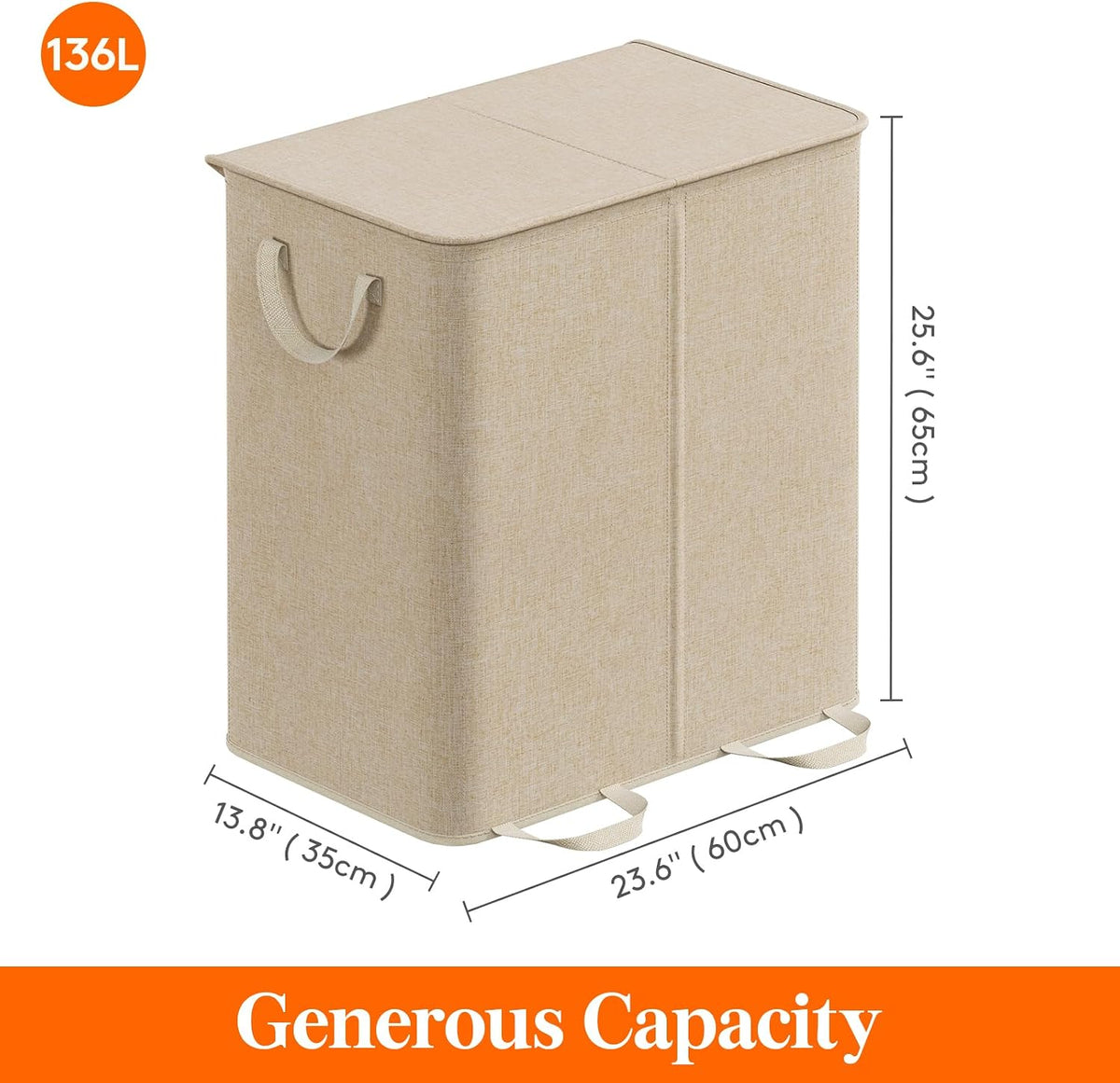 Lifewit Double Laundry Hamper with Lid, Removable Laundry Bags, Beige