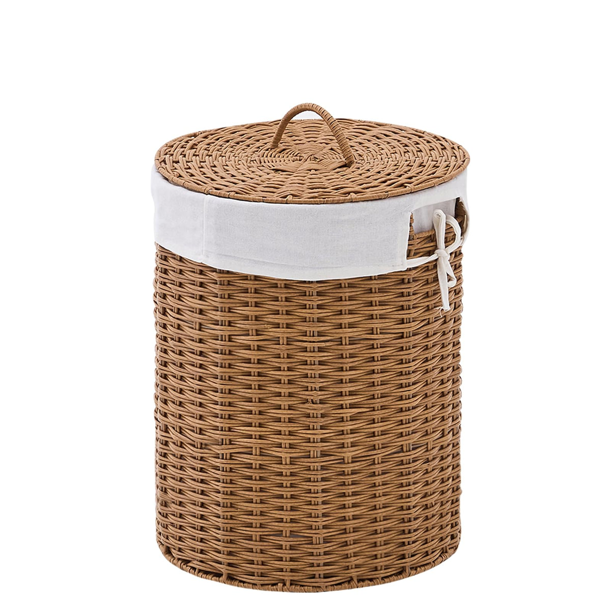 Round Water Hyacinth Laundry Hamper with Lid Handwoven Wicker Basket with Handles for Dirty Clothes, Storage, and Organization Ideal for Bedroom, Bathroom, and Laundry Room, No Assembly Required, 60L