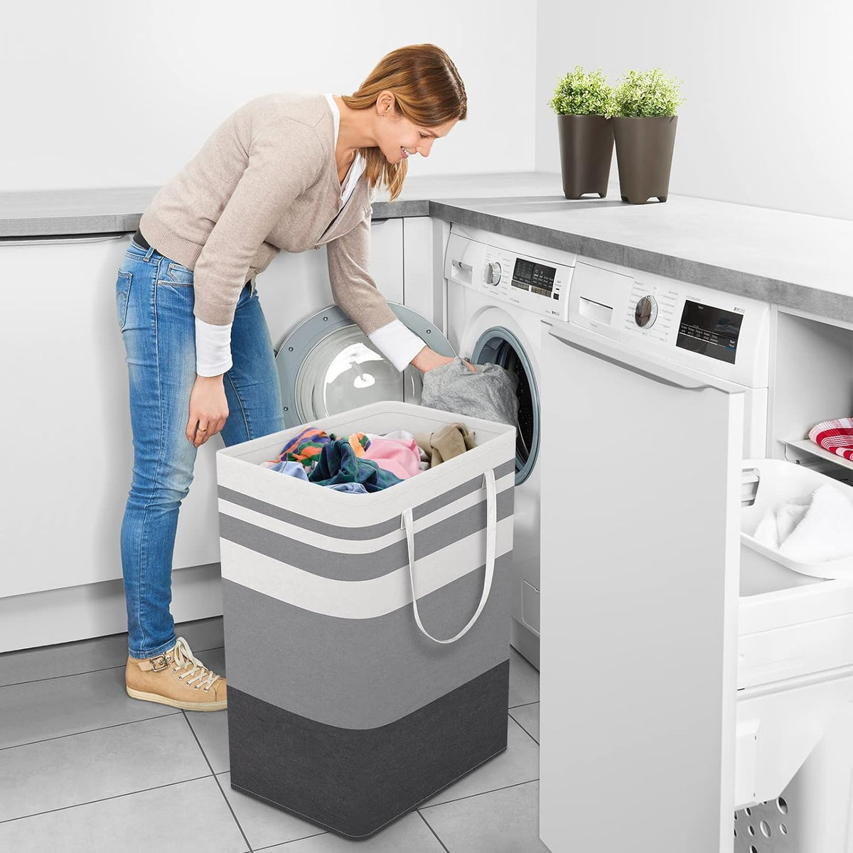 StorageRight Laundry Basket Hamper, 75L Collapsible Clothes Storage, Grey