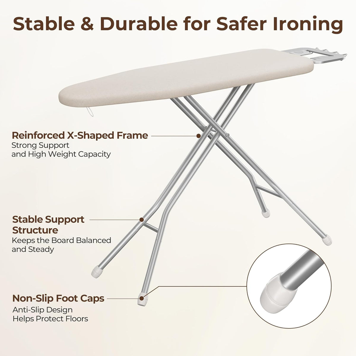 Yaheetech Ironing Board 43"x14" with Heavy Duty Iron Rest, Foldable, Beige