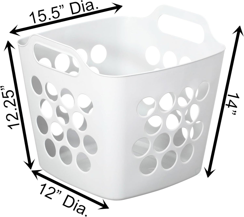 Flexible Plastic Laundry Basket - Square Storage Hamper with Side Handles for Easy Carrying - Versatile Organizer for Laundry, and Household Storage, 28 Litter White