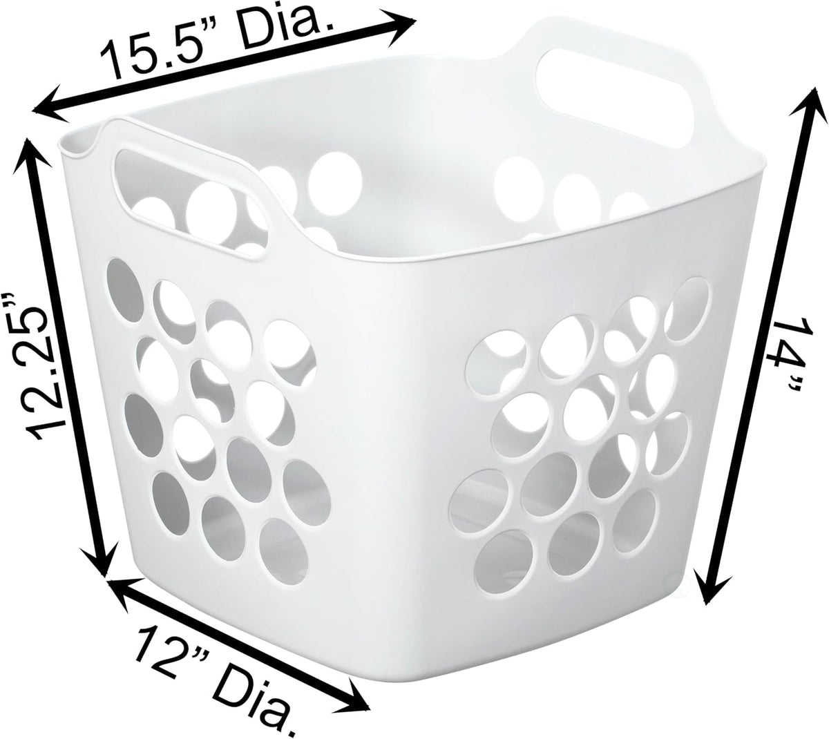Flexible Plastic Laundry Basket - Square Storage Hamper with Side Handles for Easy Carrying - Versatile Organizer for Laundry, and Household Storage, 28 Litter White