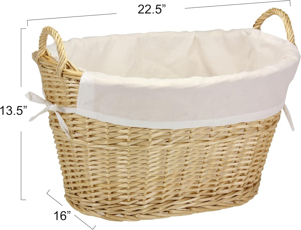 Household Essentials Wicker Laundry Basket with Handles, Handwoven Willow, and Removable Washable Liner, Natural