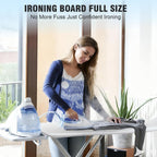 oleaf Ironing Board with Cover and Thicken Pad Height Adjustable Full Size Foldable Iron Board with Iron Rest, Stable Steel Legs, Metal Construction, Heat Resistant, Silver