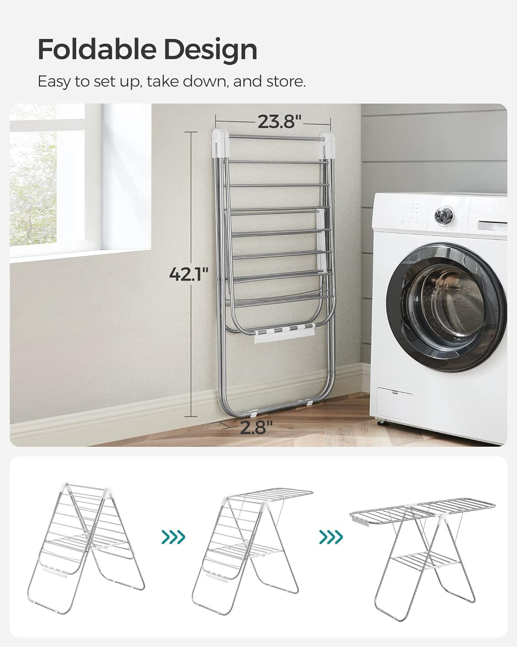 SONGMICS Clothes Drying Rack, Foldable Space-Saving Steel Laundry Rack