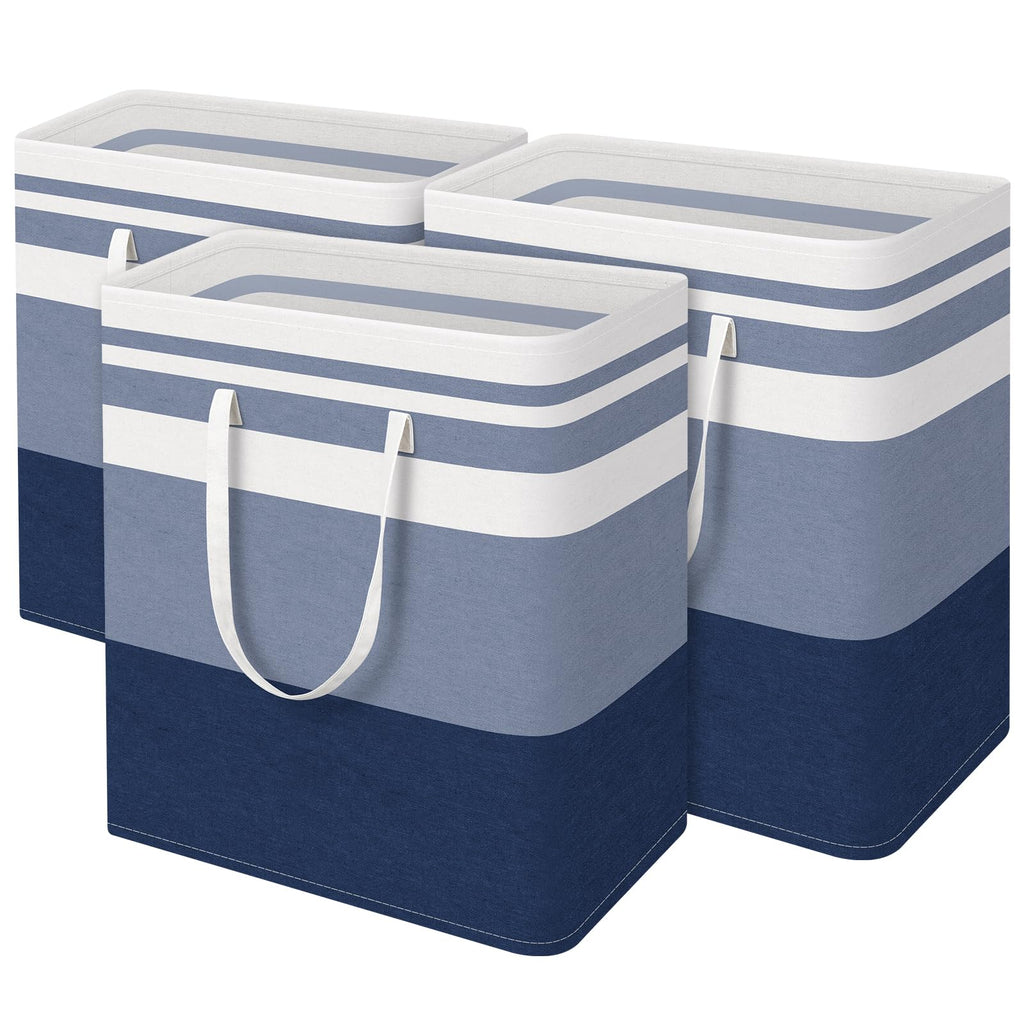 BlissTotes 3-Pack Laundry Basket, Collapsible Laundry Hamper, Grey, 75L