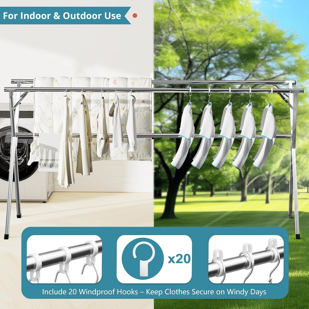 JAUREE 79" Clothes Drying Rack, Drying Rack Clothing Folding Indoor Outdoor