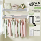 Vikaqi Wall Mounted Clothes Drying Rack 40 inches, Foldable Wall Mount Laundry Rack Folding Indoor, Drying Rack Clothing Collapsible, Hidden Space Saver with Wall Template, 6 Rods, White