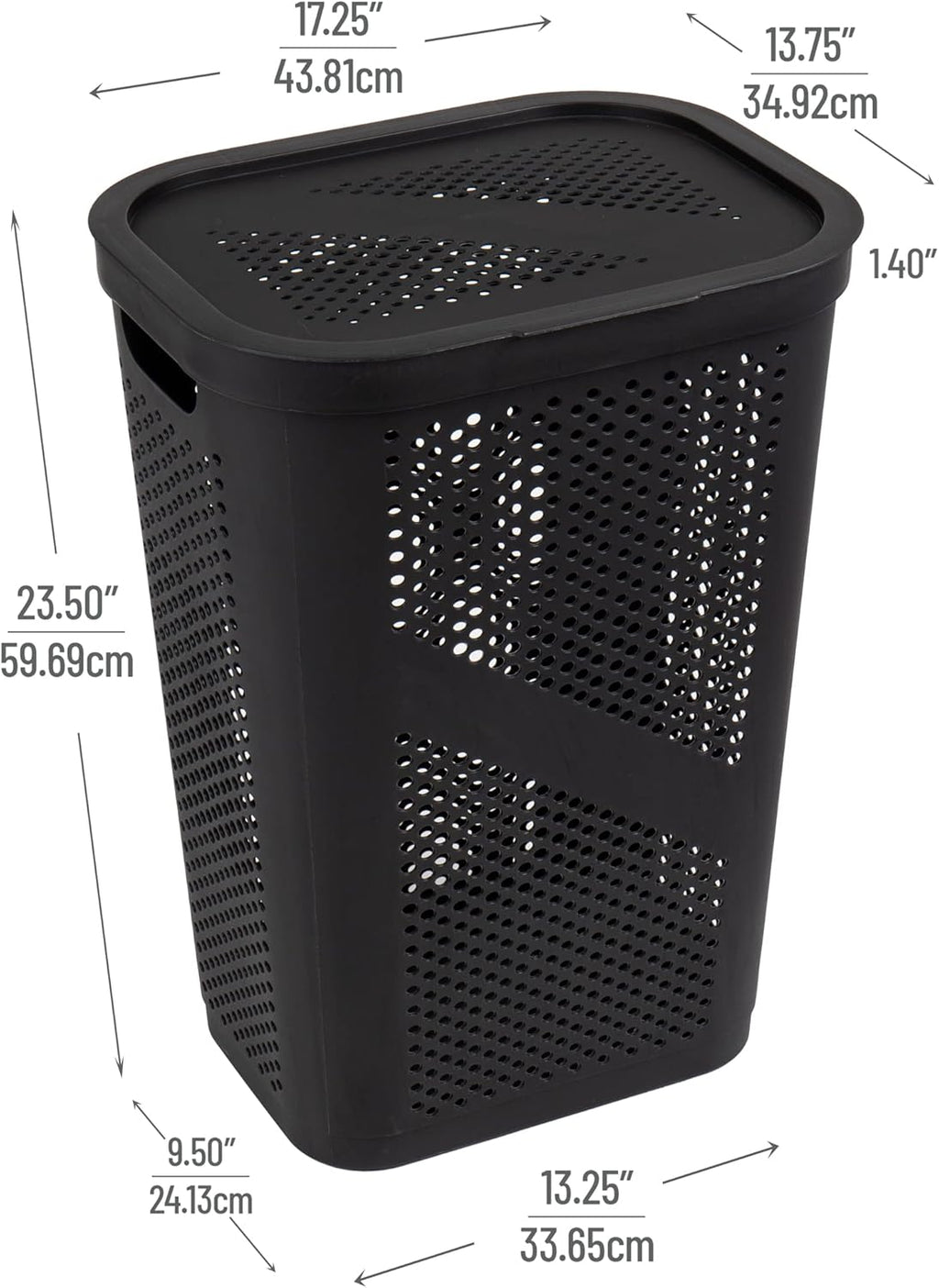 Mind Reader Slim Laundry Hamper with Lid, 60L Clothes Basket, Ventilated Plastic, Black