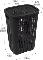 Mind Reader Slim Laundry Hamper with Lid, 60L Clothes Basket, Ventilated Plastic, Black