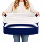 Large Laundry Hamper Basket, 85L Cotton Rope Woven Storage Bin for Blankets, Dirty Clothes Toys, Decorative Tall Basket with Leather Handles for Living Room, Bedroom, Bathroom, Nursery, Jute