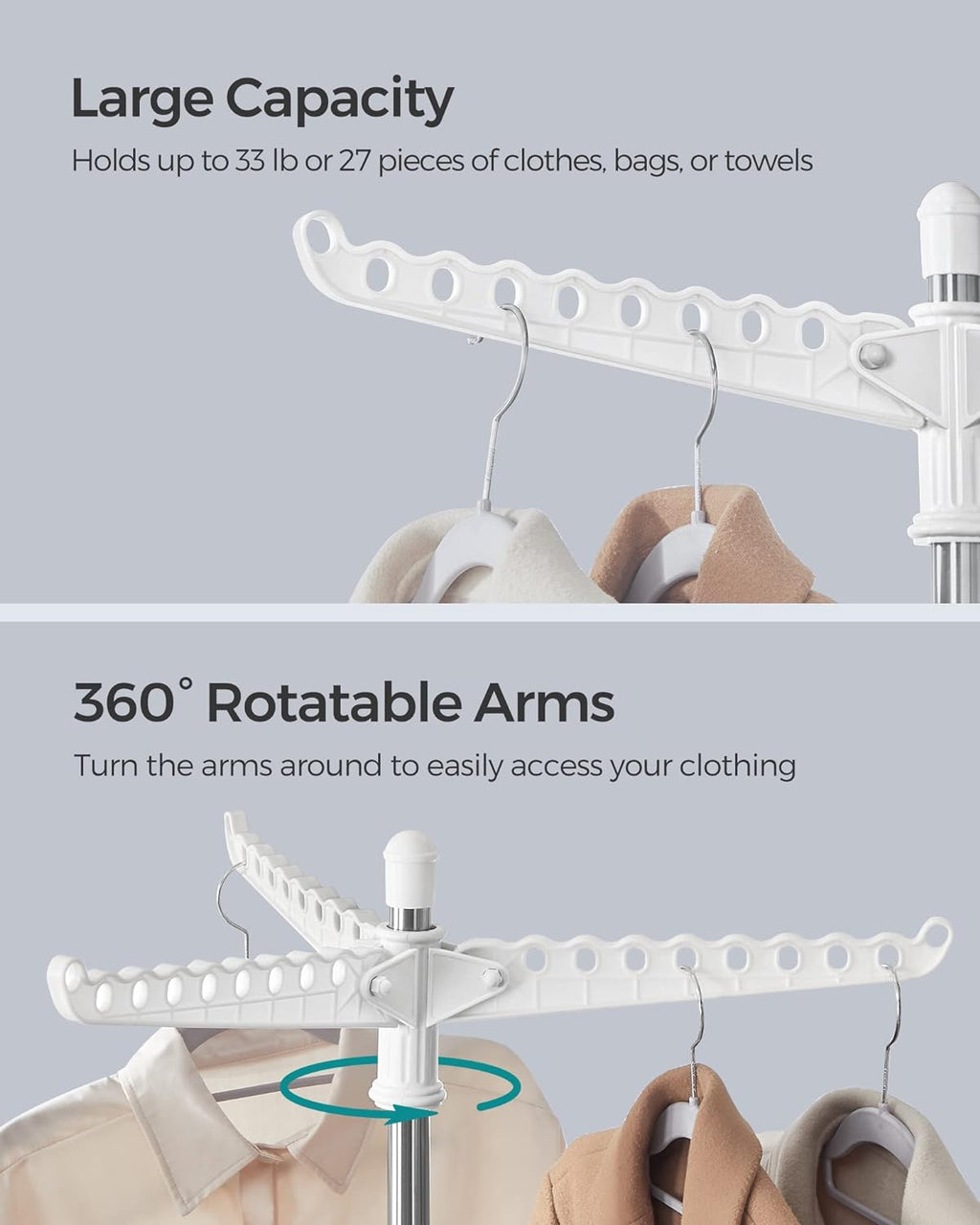 SONGMICS Clothes Drying Rack, 61.6-Inch Drying Rack, 3 Rotatable Arms