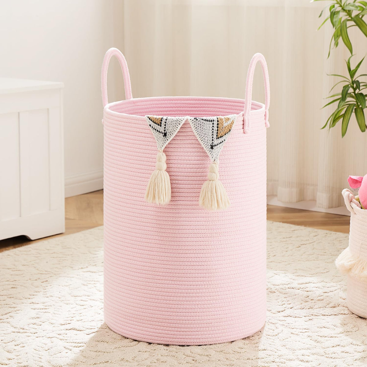 Artfeel Laundry Basket,Woven Cotton Rope Laundry Hamper,60L for Decor Storage of Dirty Clothes,Toys and Blankets in Bathroom,Baby Room and Living Room