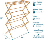 Honey-Can-Do Bamboo Collapsible Clothes Drying Rack, 25 Linear Feet
