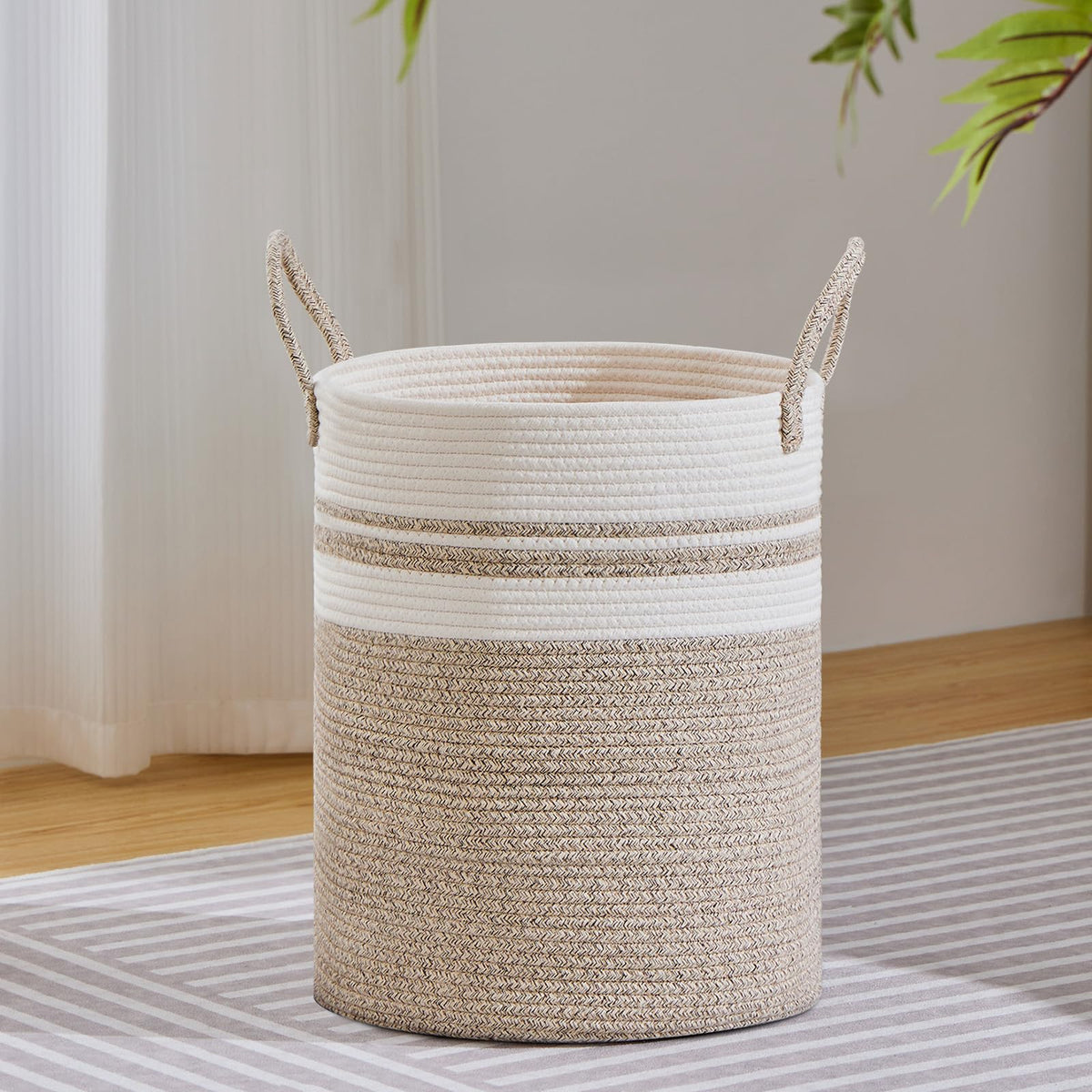 VIPOSCO 72L Tall Woven Laundry Basket Hamper, White