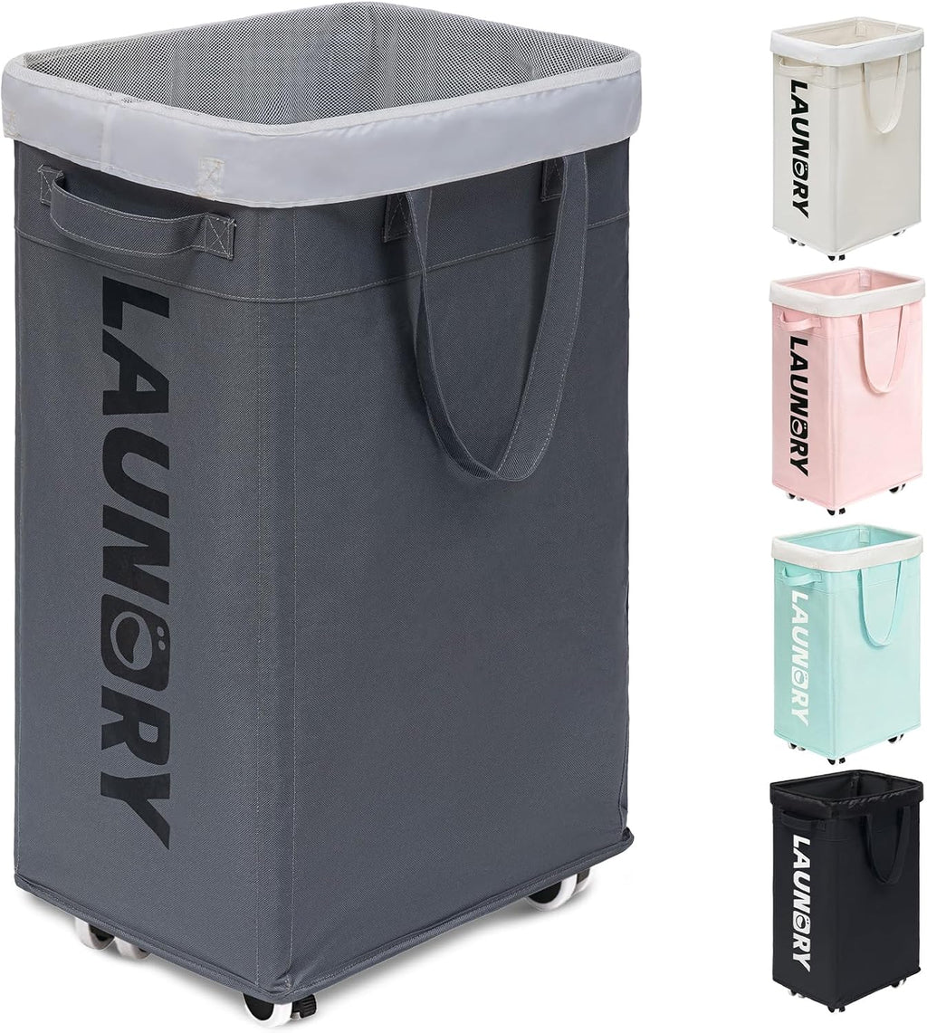 Goodpick 75L Laundry Basket with Wheels & Removable Wash Bag for Dorm