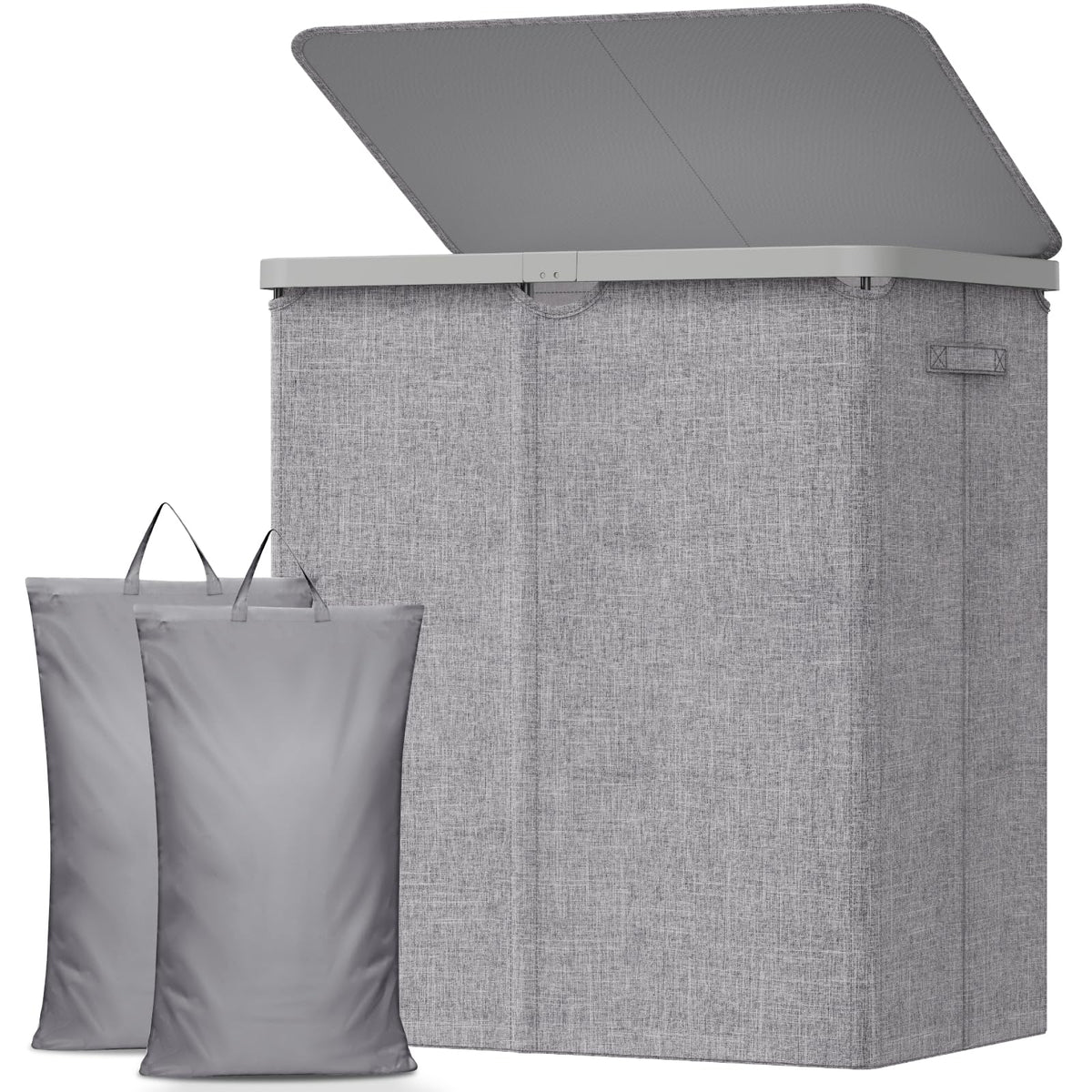 Lifewit 105L Large Laundry Basket with Lid, Laundry Hamper with Plastic Handles and Removable Bag, Foldable Tall Dirty Clothes Hampers for Laundry for Laundry Room, Bedroom, Bathroom, Dorm, Beige