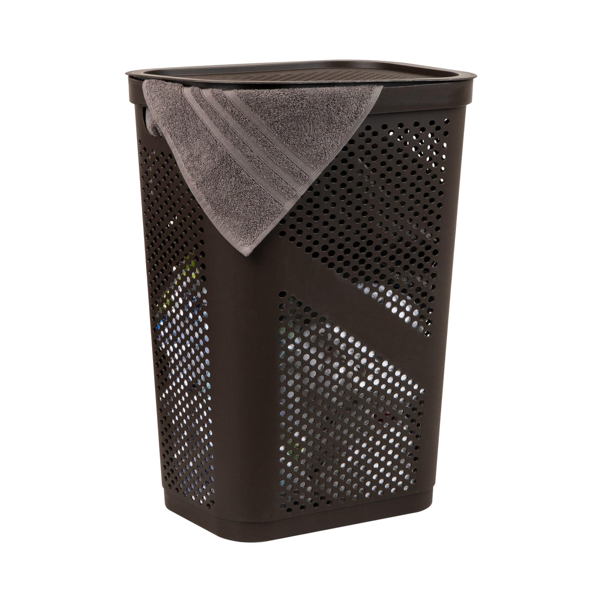 Mind Reader Slim Laundry Hamper with Lid, 60L Clothes Basket, Ventilated Plastic, Black