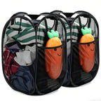 Upgraded Polyester Pop-up Laundry Hamper 2 Pack, 70L(18.5 Gal) Laundry Basket with Durable Handles Solid Bottom High Carbon Steel Frame and Side Pocket, Easy to Open Fold Flat for Storage