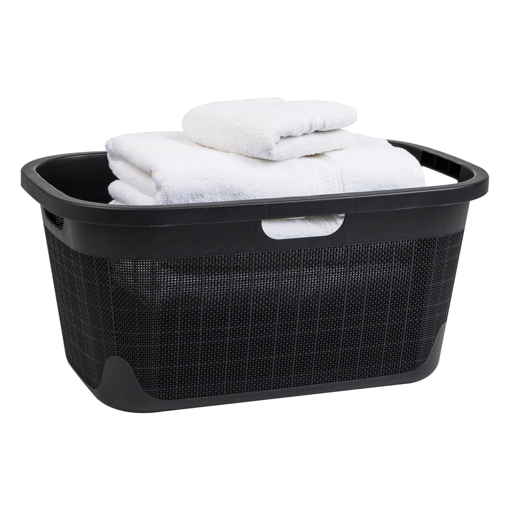 Mind Reader 40L Laundry Basket, Linen Design Clothes Hamper, Plastic Storage Bin with Handles, Ivory
