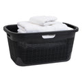 Mind Reader 40L Laundry Basket, Linen Design Clothes Hamper, Plastic Storage Bin with Handles, Ivory