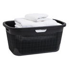 Mind Reader 40L Laundry Basket, Linen Design Clothes Hamper, Plastic Storage Bin with Handles, Ivory