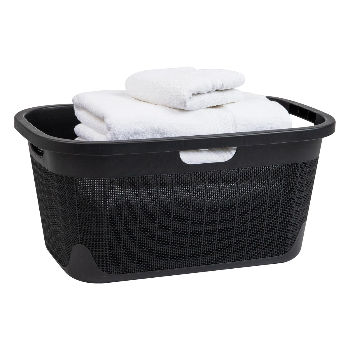 Mind Reader 40L Laundry Basket, Linen Design Clothes Hamper, Plastic Storage Bin with Handles, Ivory
