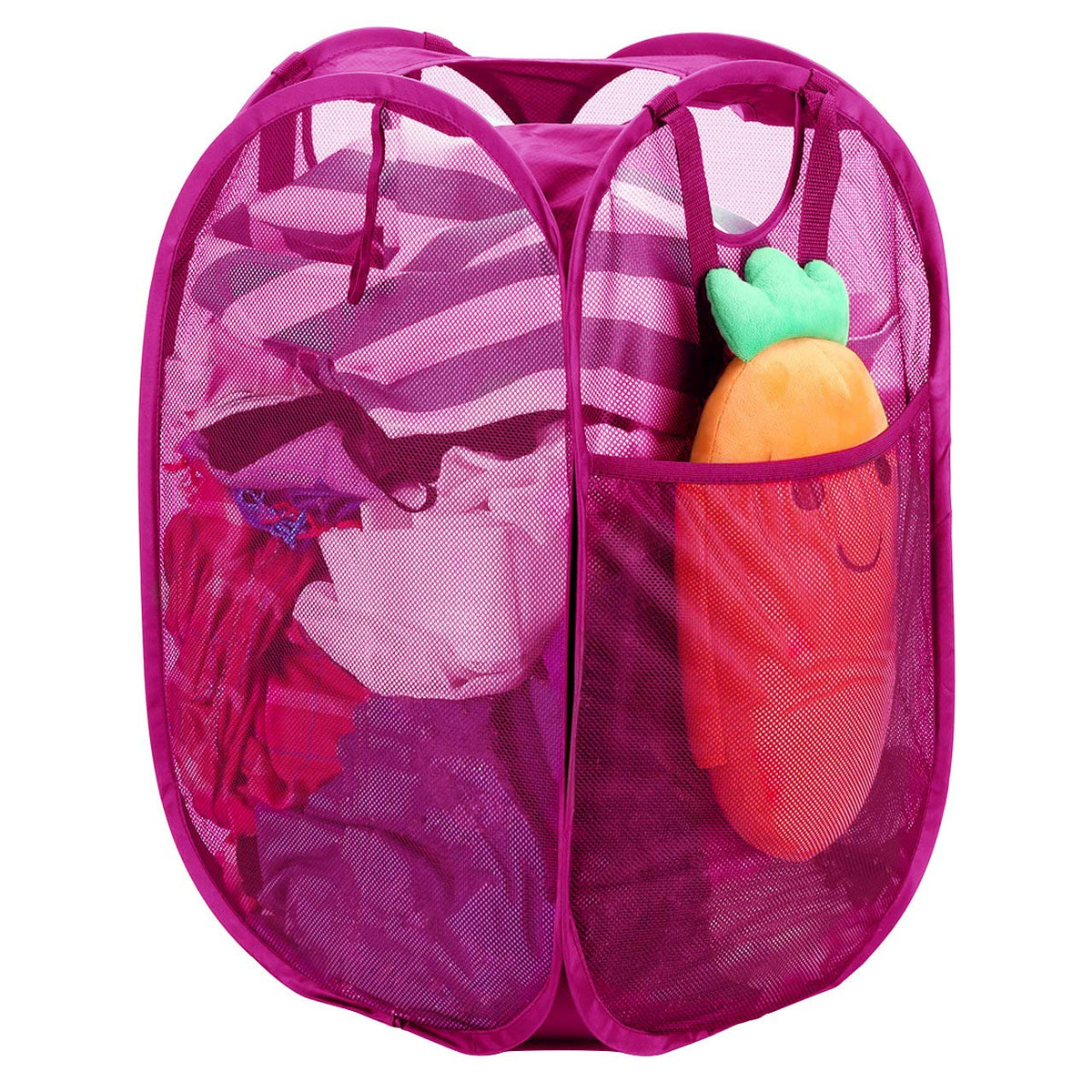 Upgraded Polyester Pop-up Laundry Hamper 2 Pack, 70L(18.5 Gal) Laundry Basket with Durable Handles Solid Bottom High Carbon Steel Frame and Side Pocket, Easy to Open Fold Flat for Storage