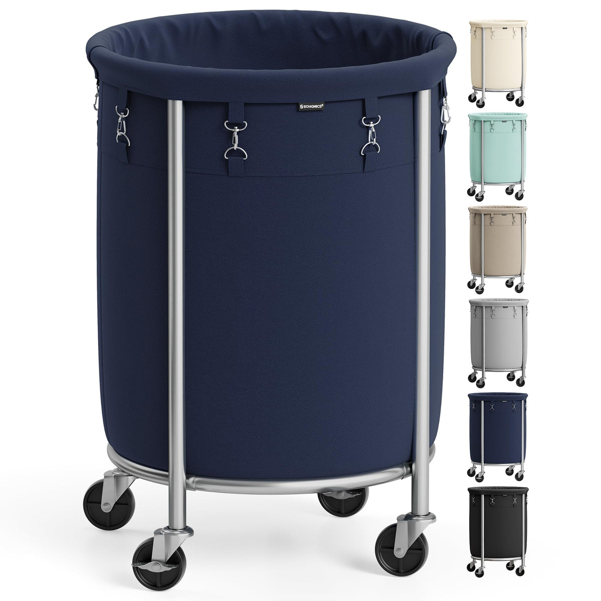 SONGMICS Laundry Basket with Wheels, 110L, Steel Frame, Removable Bag