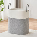 Large Laundry Hamper Basket, 85L Cotton Rope Woven Storage Bin for Blankets, Dirty Clothes Toys, Decorative Tall Basket with Leather Handles for Living Room, Bedroom, Bathroom, Nursery, Jute