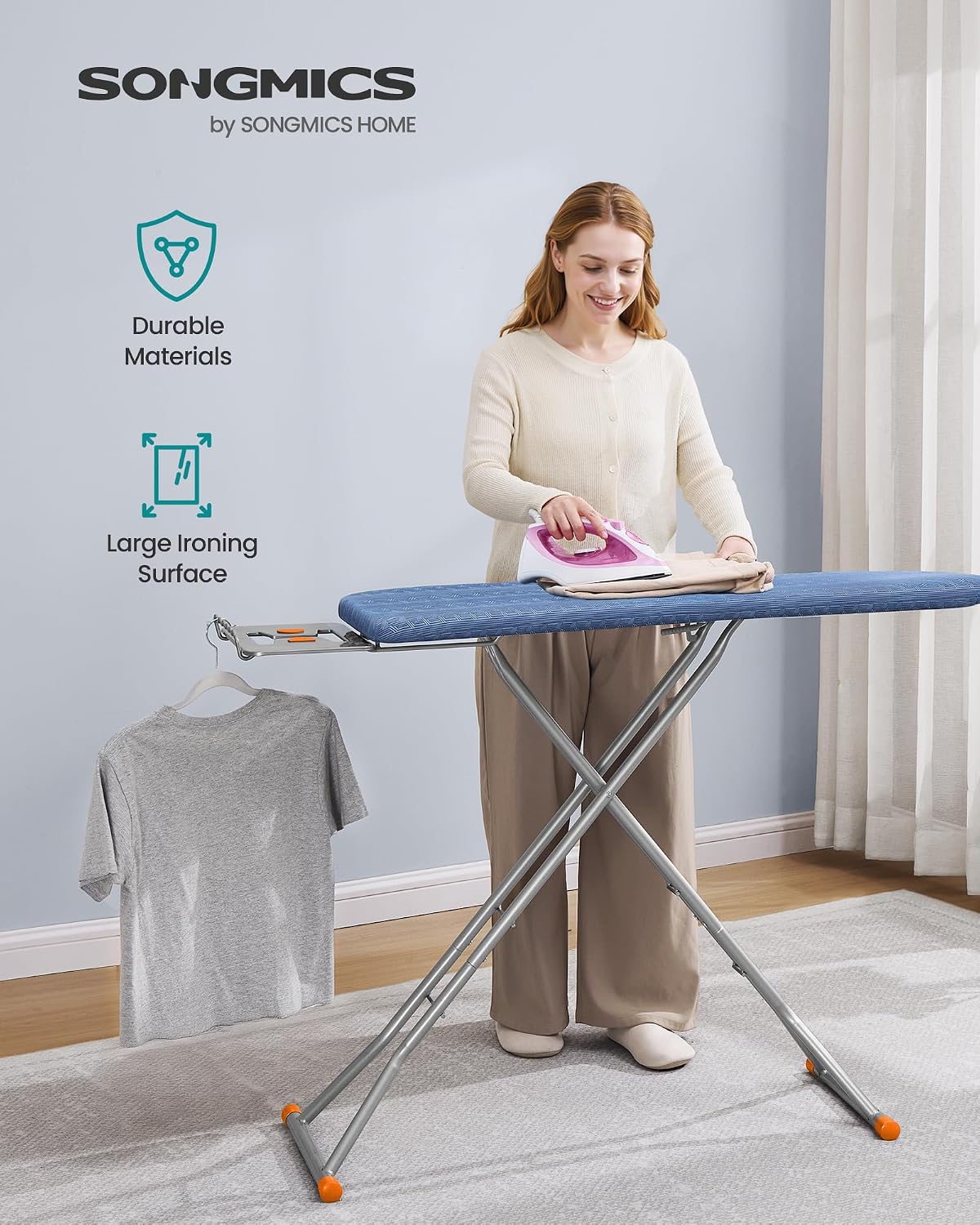 SONGMICS Ironing Board, Foldable, with Stable Iron Rest, 43 x 13 Inches