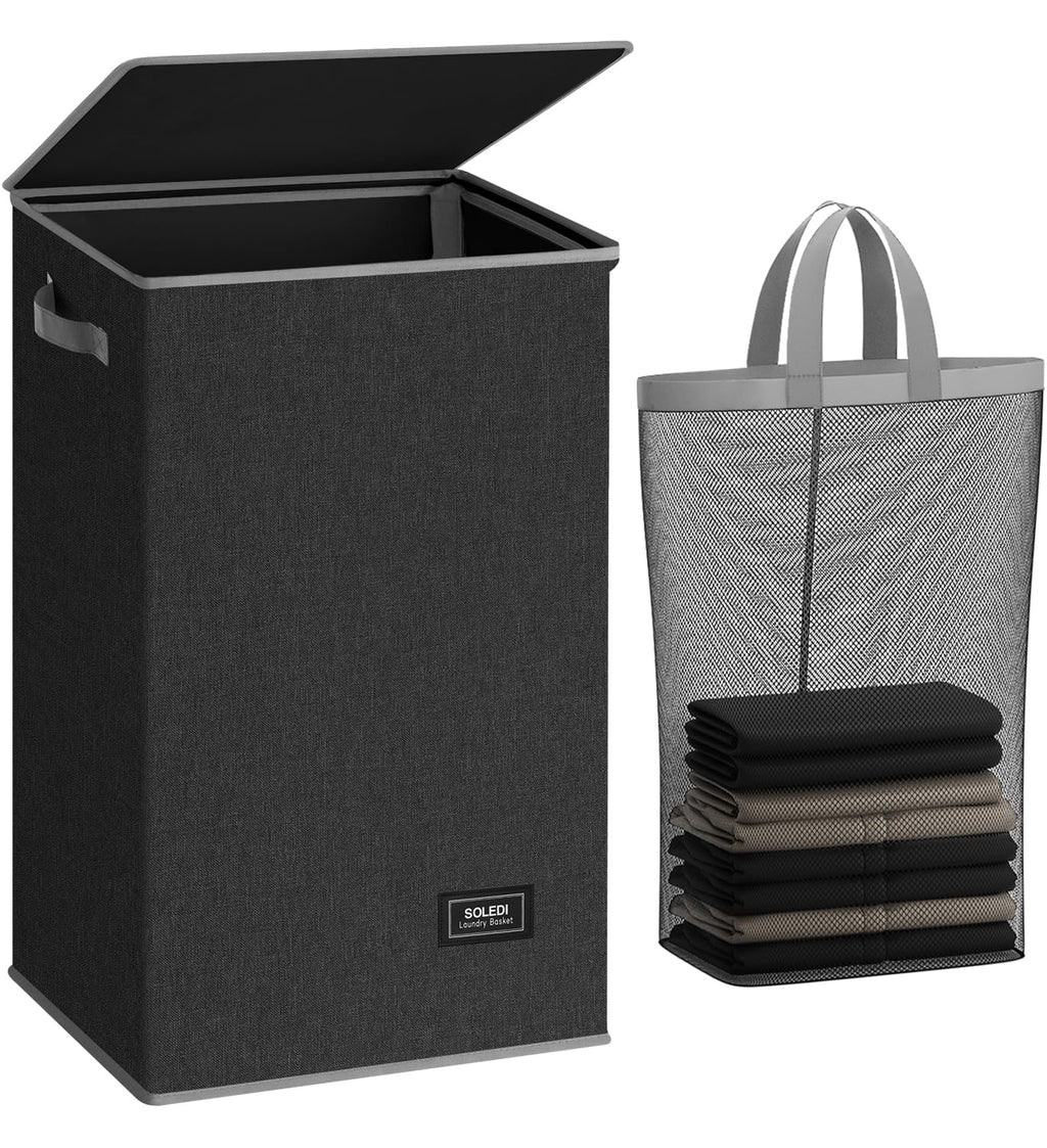 SOLEDI 100L Laundry Hamper with Lid, Large Collapsible Laundry Basket
