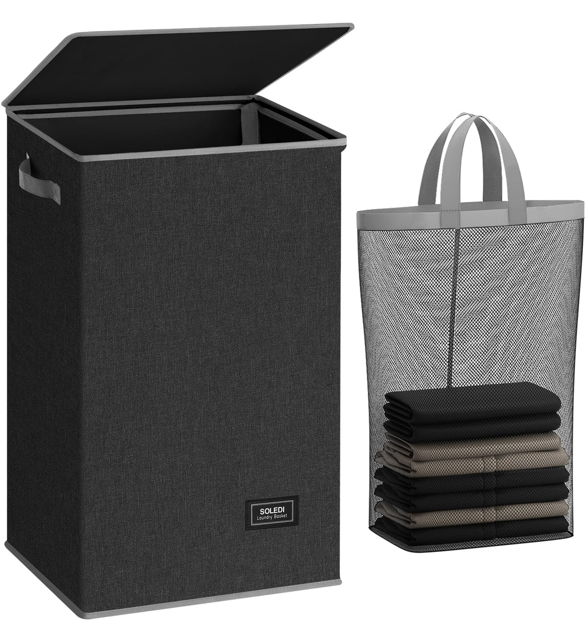 SOLEDI 100L Laundry Hamper with Lid, Large Collapsible Laundry Basket