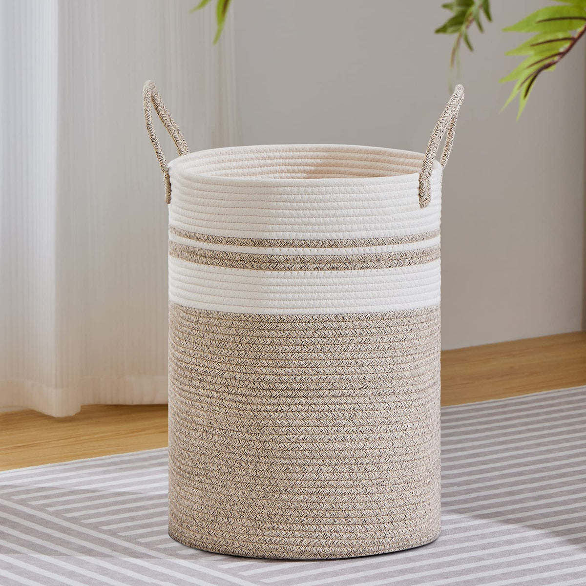 VIPOSCO 72L Tall Woven Laundry Basket Hamper, White