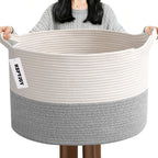 Large Woven Blanket Basket,65L Cotton Rope Laundry Basket