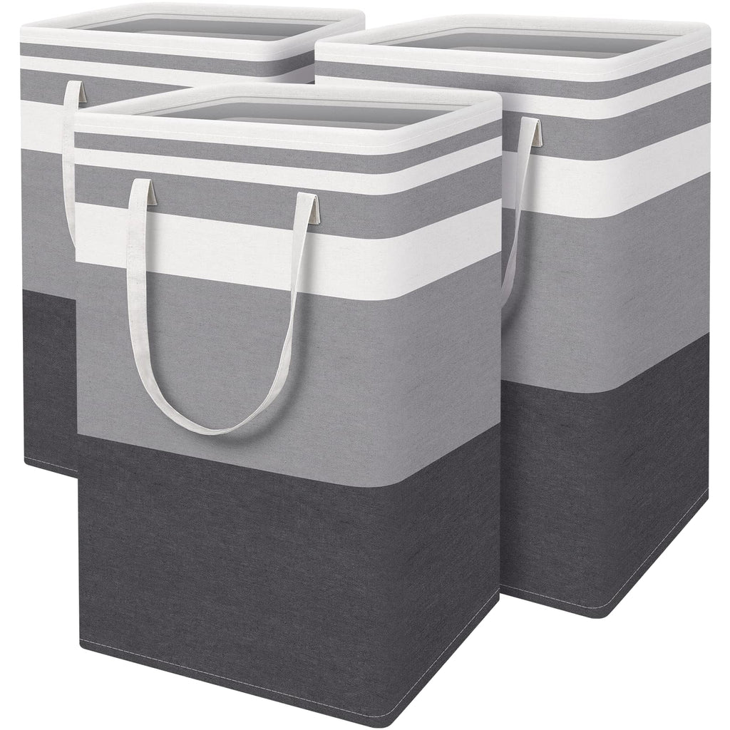 BlissTotes 3-Pack Laundry Basket, Collapsible Laundry Hamper, Grey, 75L