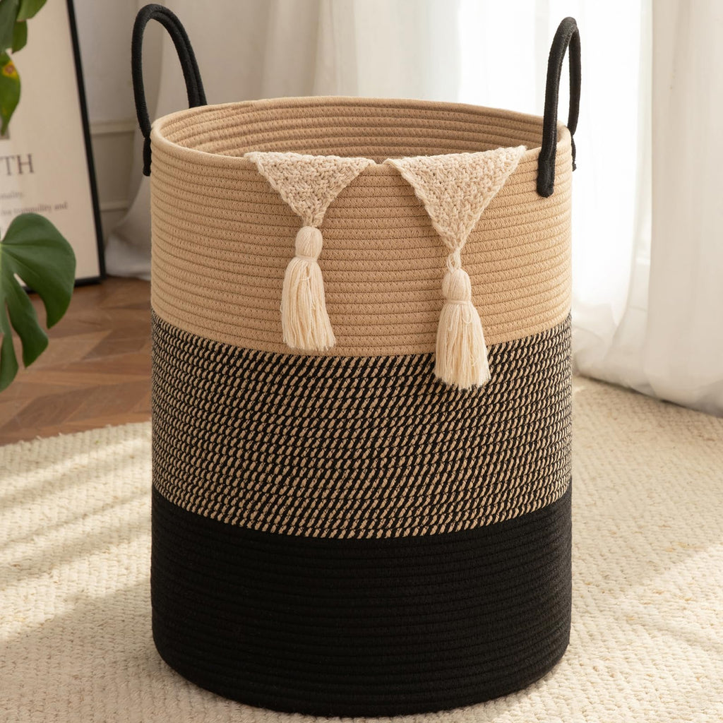 OIAHOMY 60L Nursery Hamper Laundry Basket Laundry Hamper Brown/White