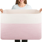 OIASKET 108L Cotton Rope Storage Basket for Living Room and Bedroom 25"x16"x16" Woven Laundry Basket, Heavy Duty Bin for Blankets, Pillows & Toys, Pet-Safe & Scratch-Free, Brown and White