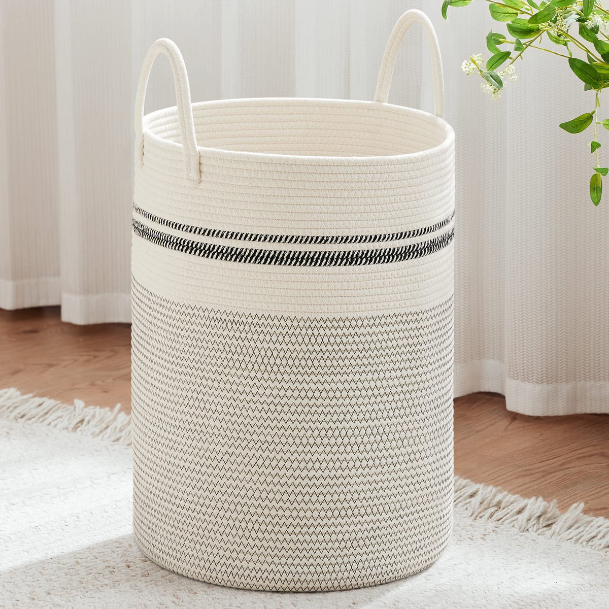 VIPOSCO 72L Tall Woven Laundry Basket Hamper, White