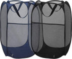 2 Packs Mesh Pop up Laundry Hamper (Black/Navy Blue) with Portable Durable Handles, Collapsible for Storage, Folding Pop-Up Clothes Hampers for Apartment, Home, College Dorm or Travel