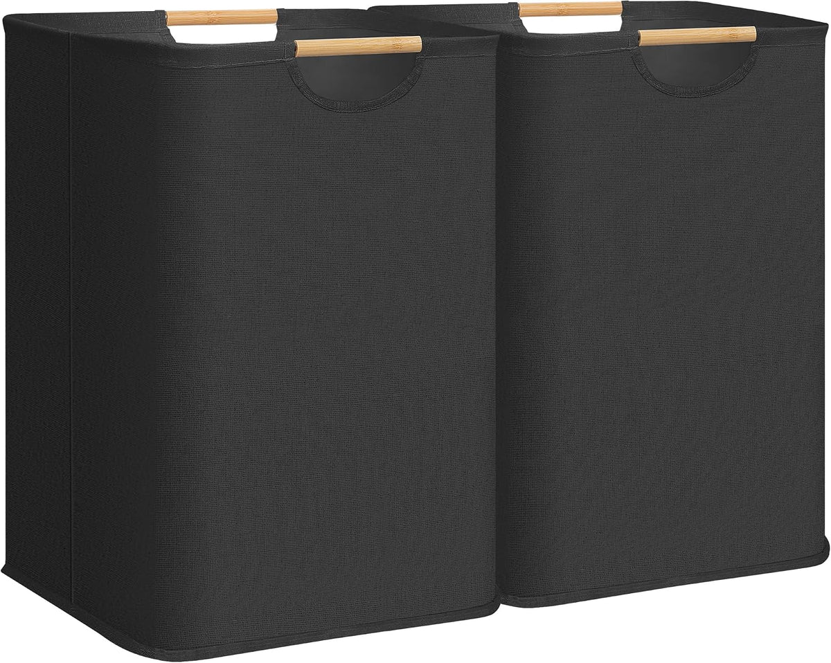 STORAGE MANIAC 2-Pack Collapsible Laundry Hamper with Bamboo Handles, Black