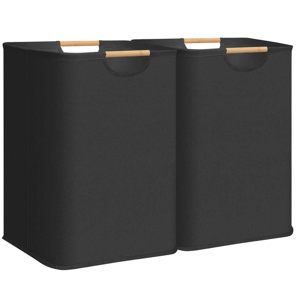 STORAGE MANIAC 2-Pack Collapsible Laundry Hamper with Bamboo Handles, Black