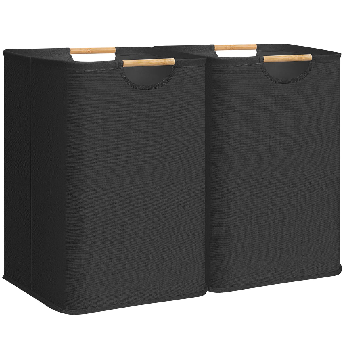 STORAGE MANIAC 2-Pack Collapsible Laundry Hamper with Bamboo Handles, Black