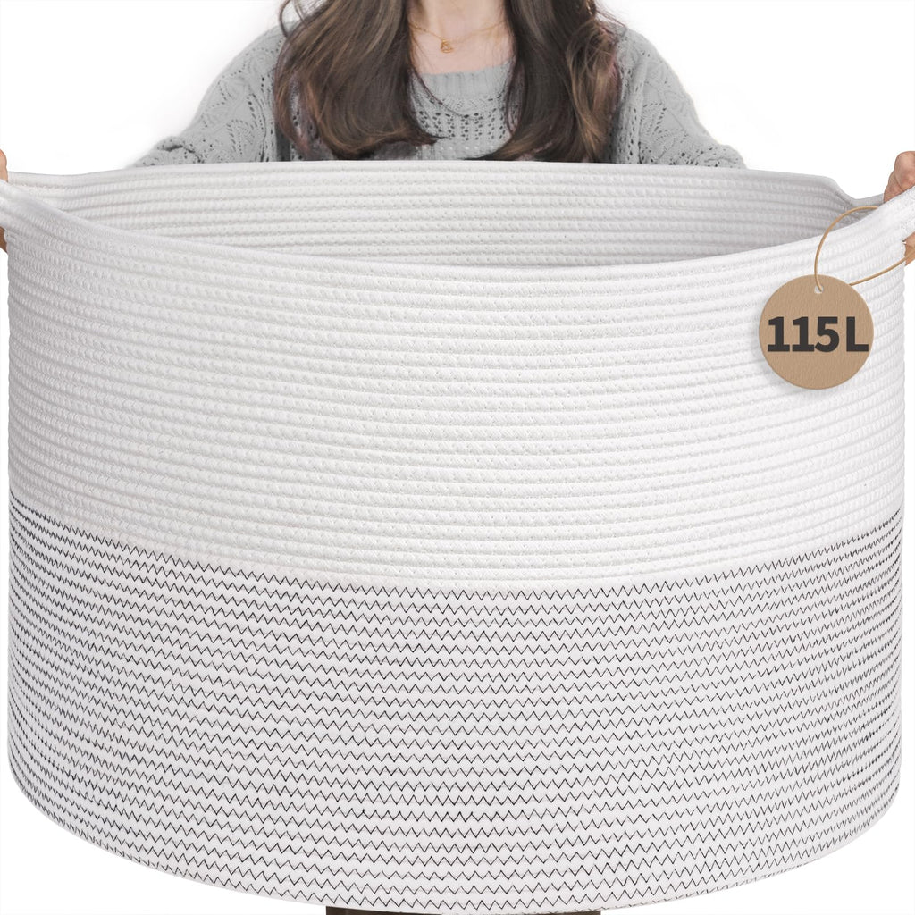INDRESSME XXXLarge Woven Rope Blanket Basket Living Room Brown, 90L