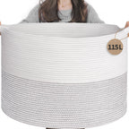 INDRESSME XXXLarge Woven Rope Blanket Basket Living Room Brown, 90L