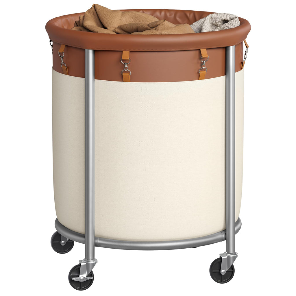 SONGMICS Laundry Basket with Wheels, 110L, Steel Frame, Removable Bag