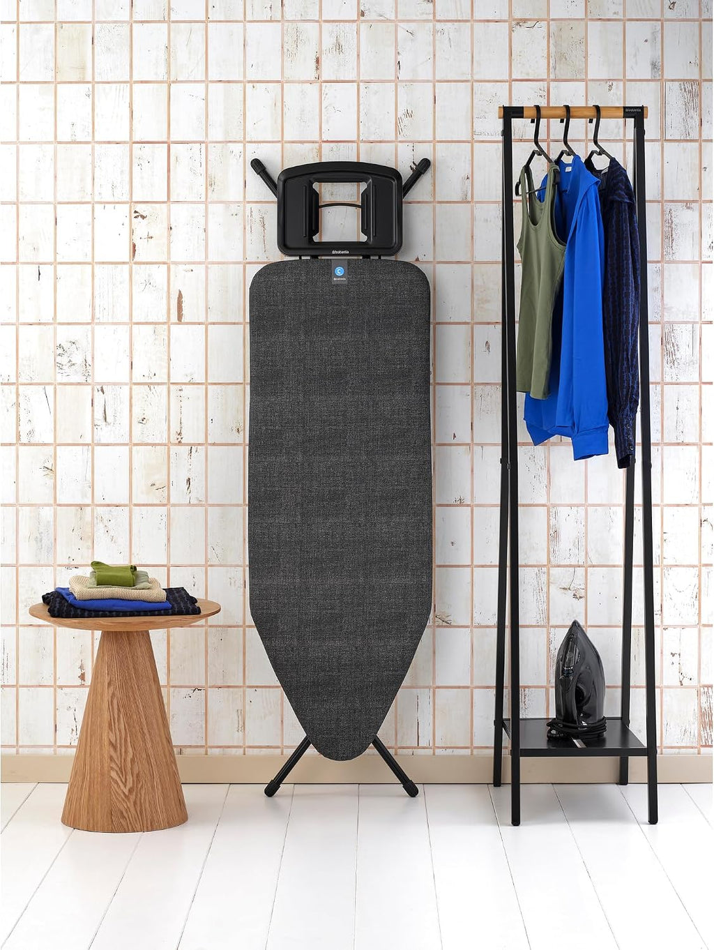Brabantia XL Comfort Ironing Board with Solid Steam Iron Rest | Large (Size C) | Fairtrade Denim Black Cover | Adjustable Height (27-38"), Easy Fold, Anti-Collapse Lock, Non-Slip Feet
