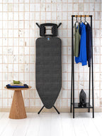 Brabantia XL Comfort Ironing Board with Solid Steam Iron Rest | Large (Size C) | Fairtrade Denim Black Cover | Adjustable Height (27-38"), Easy Fold, Anti-Collapse Lock, Non-Slip Feet